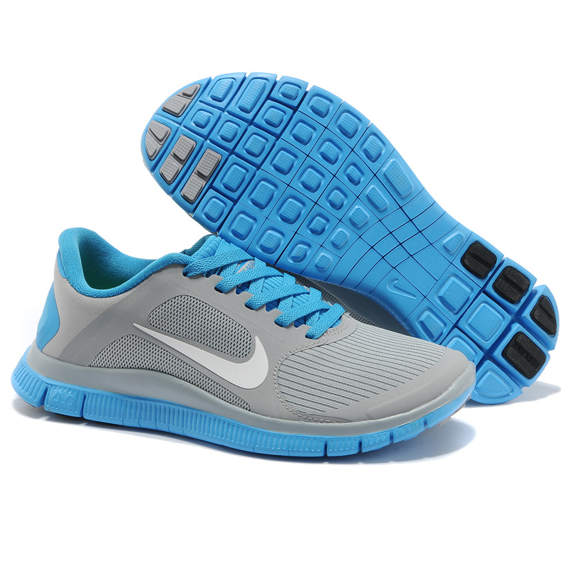 Hot Nike Free4.0 Women Shoes White/Darkgray/Deepskyblue